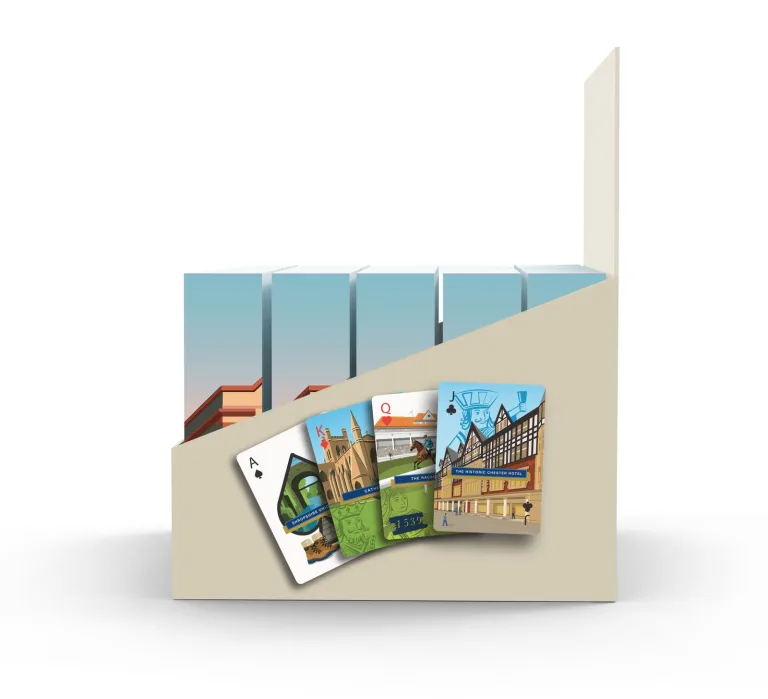 Chester Playing Cards counter-top display tray, side view